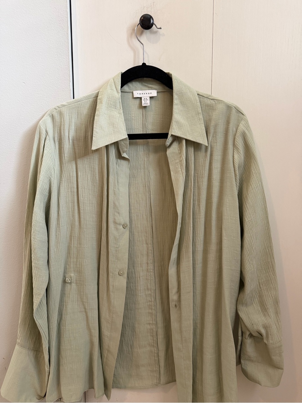 Topshop Sage Green Textured Button-Down Shirt